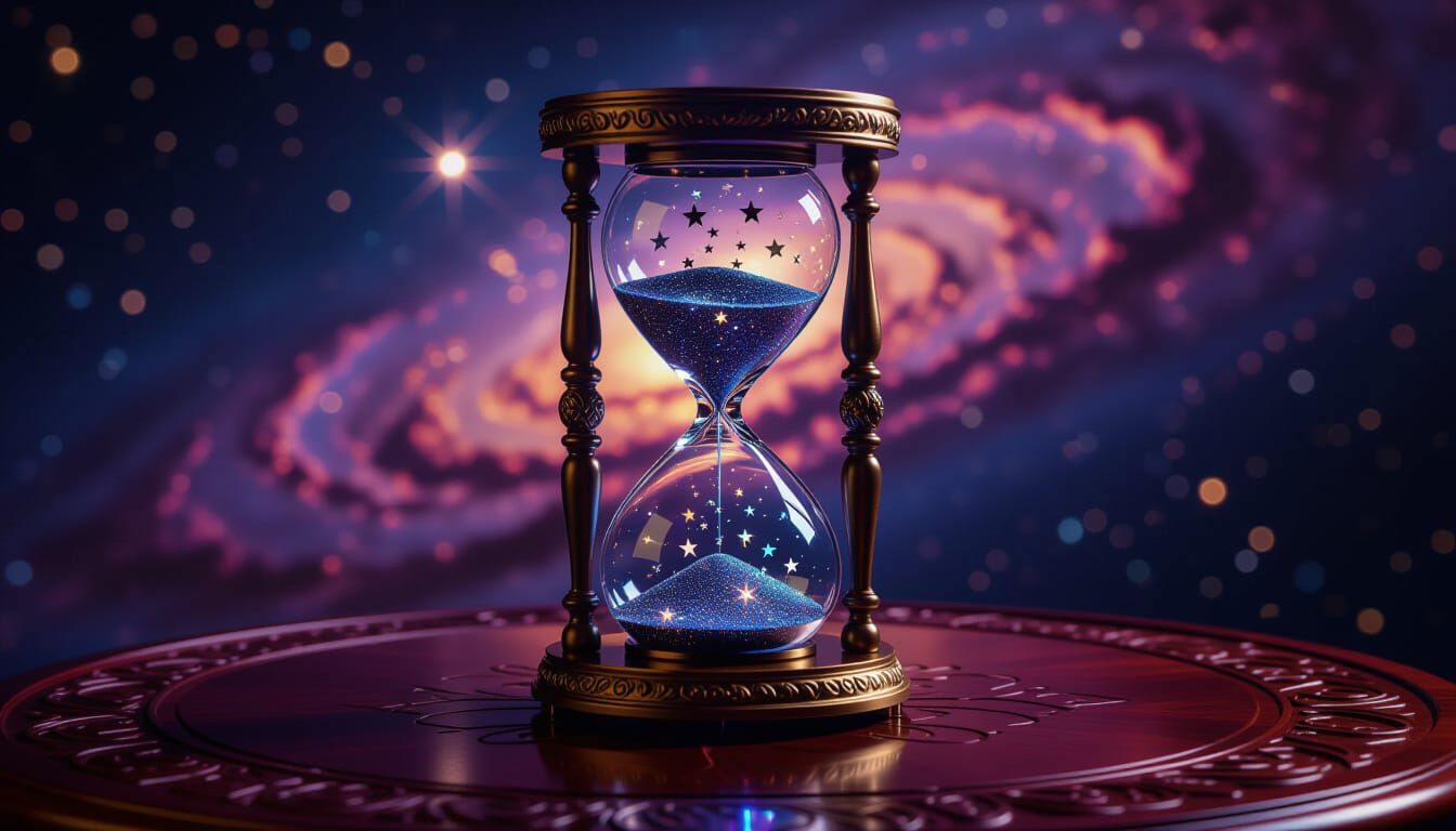 Photorealistic Hourglass Filled With Stars Against Nebula