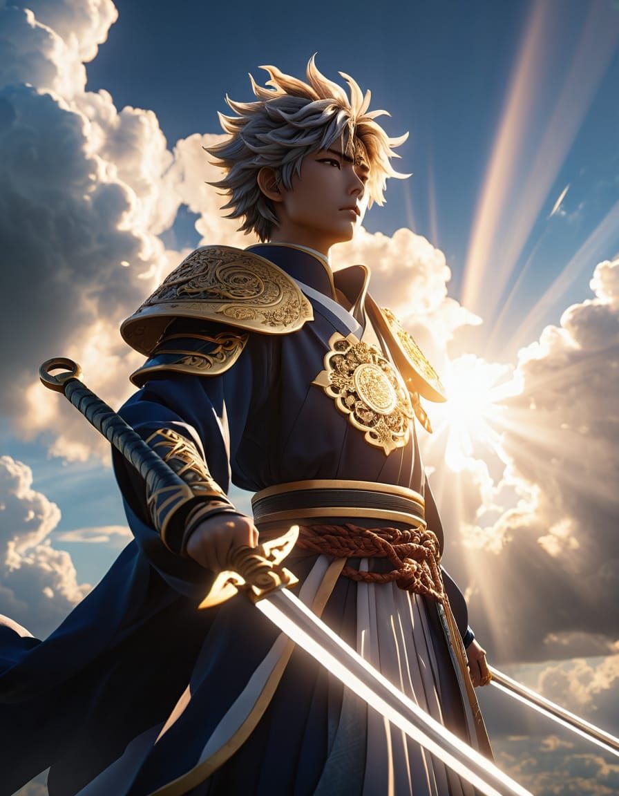 Anime Character with Glaive and Sunbeams