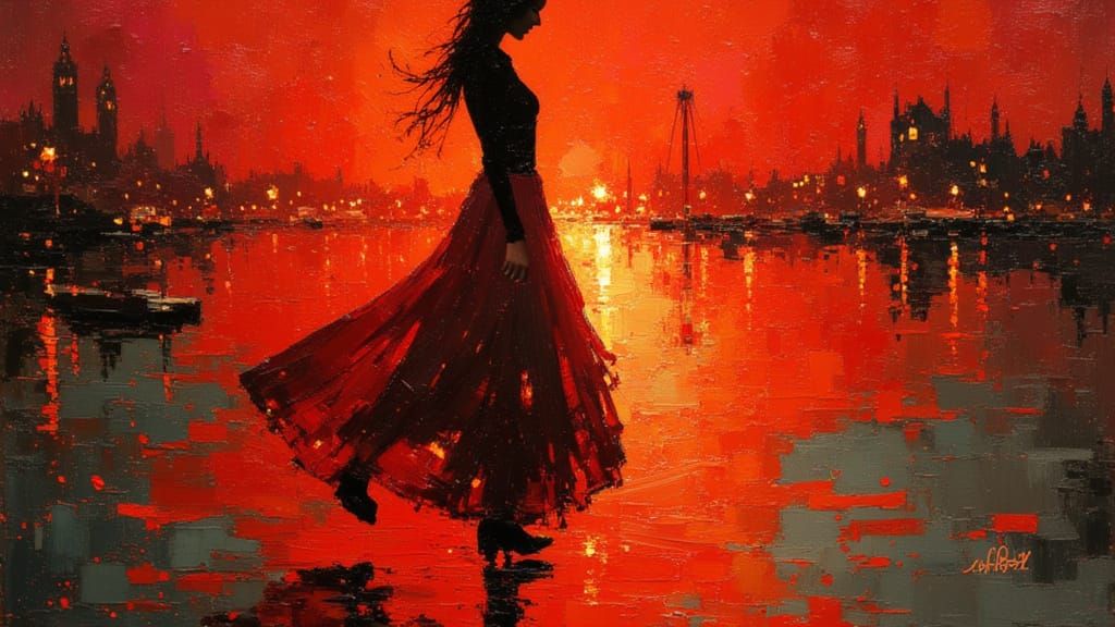 Elegant Princess in Scarlet Amidst Chiaroscuro