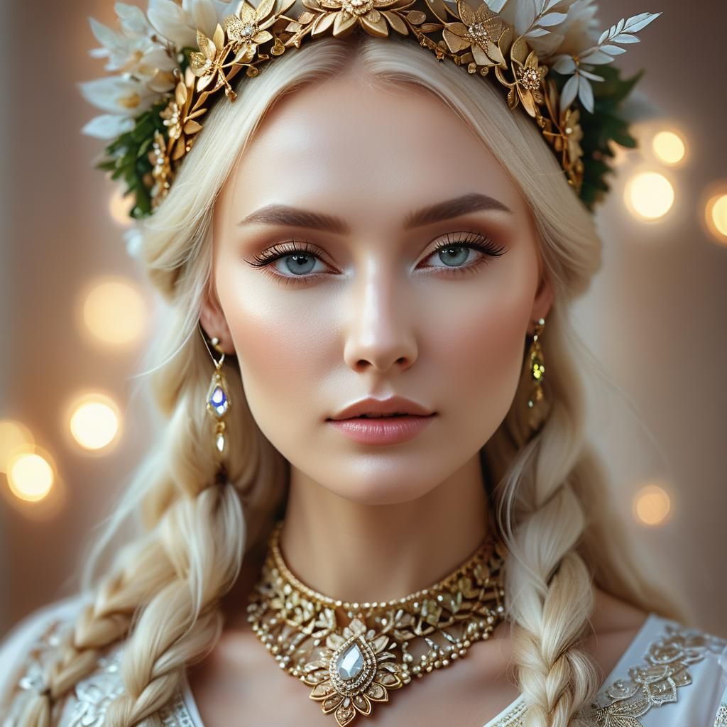 Angelic Russian Beauty in Slavic Clothing, Digital Portrait