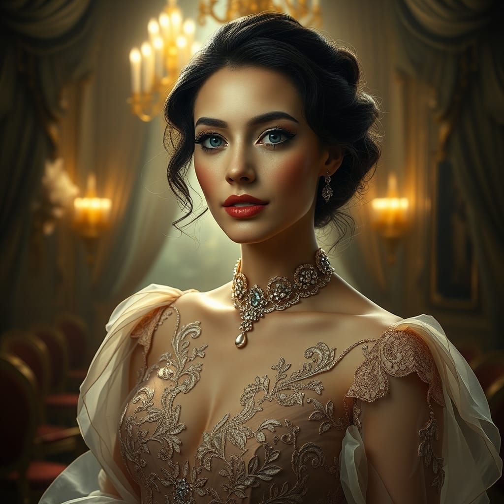 Elegant Woman Concealing Command in Opulent Setting