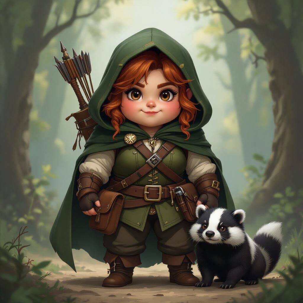 Chubby Halfling Adventurer with Badger Companion