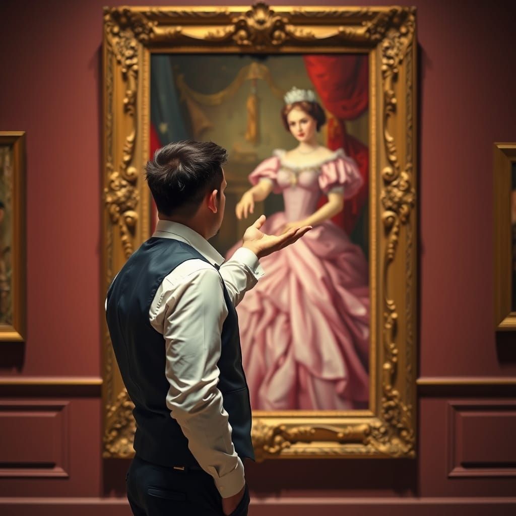 Romantic Art Gallery Scene: Princess Reaching Out