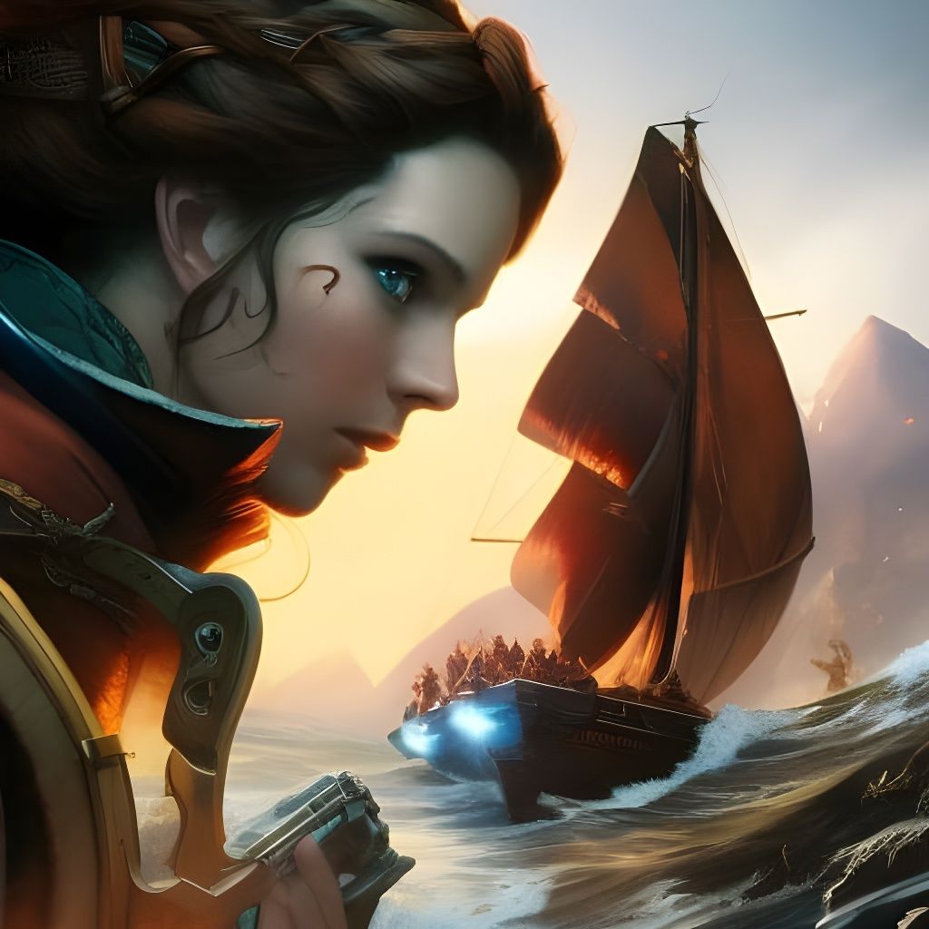 Redhead Pirate Navigator with Spyglass, Oil Painting