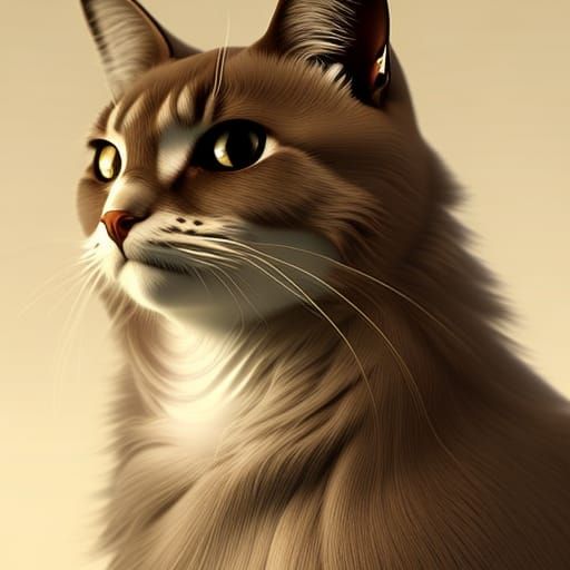 Cat Warrior Princess Portrait in Art Nouveau Style