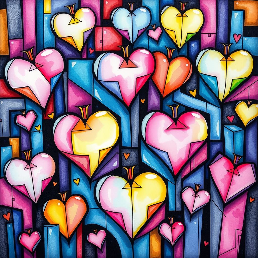 Vibrant Neon Cityscapes in Pastel Hues, Cubist Forms, and Ar...