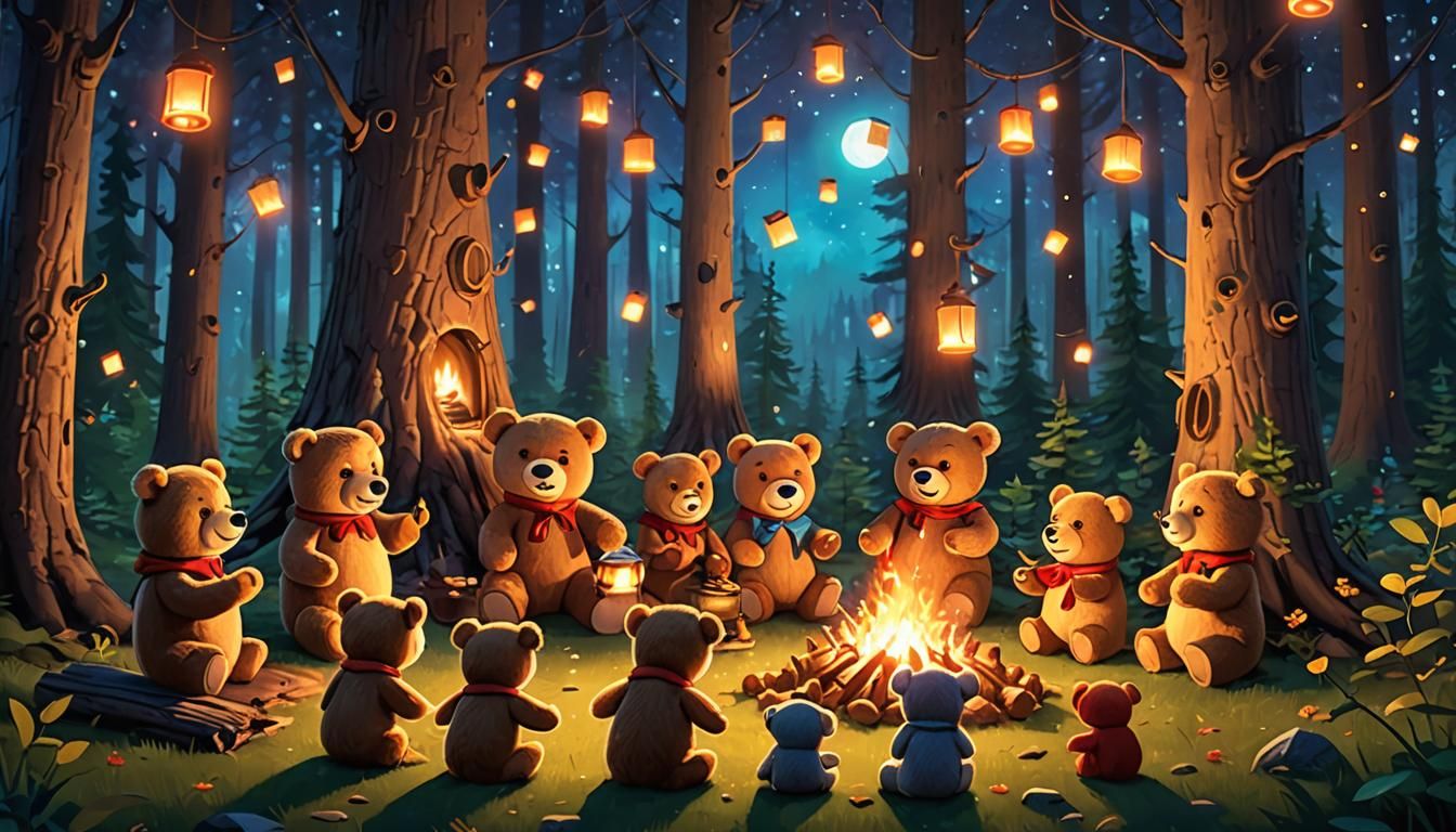 Teddy Bears' Enchanted Campfire: Pixar-Inspired Forest Gathe...