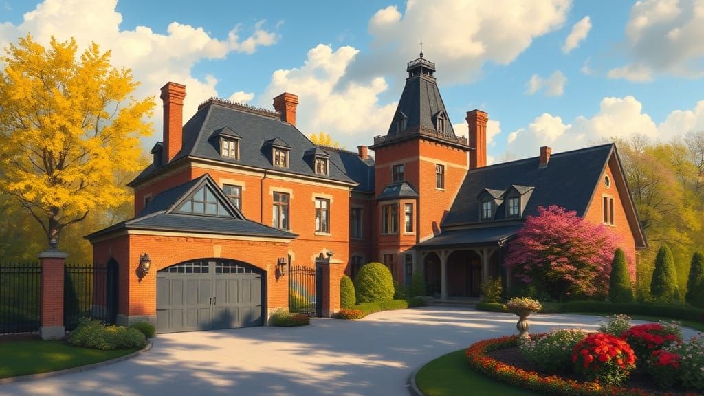 Golden Afternoon Chateau with Spring Garden