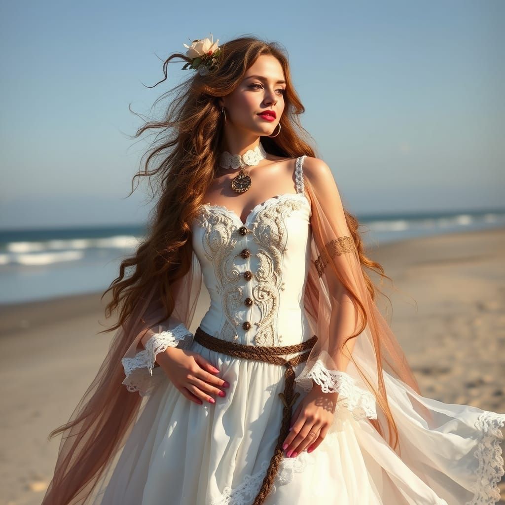 Elegant Steampunk Harlequiness in Bronze and Colorful Gossam...