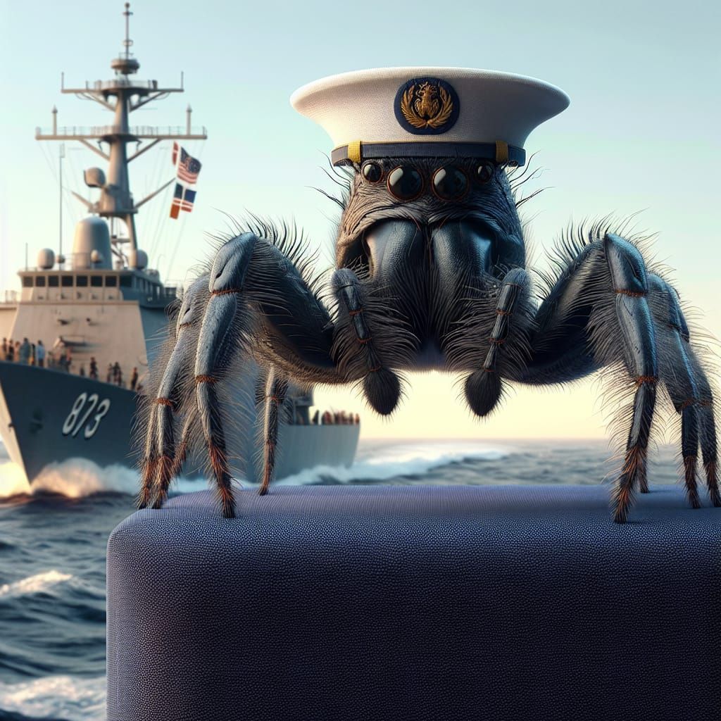 Jumping Spider in Navy Uniform: Hyperrealistic Concept Art