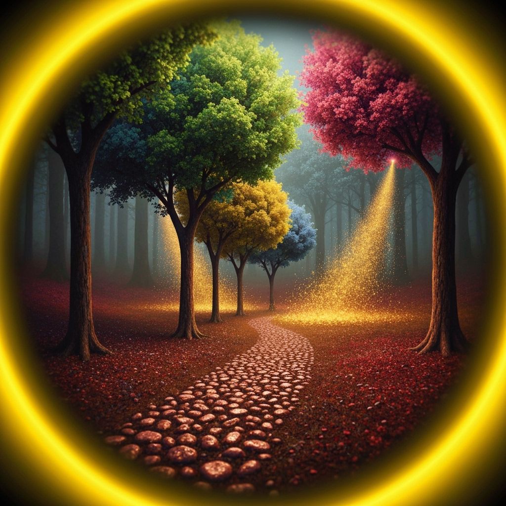 Surreal Forest Path Under Bioluminescent Moonlit Night