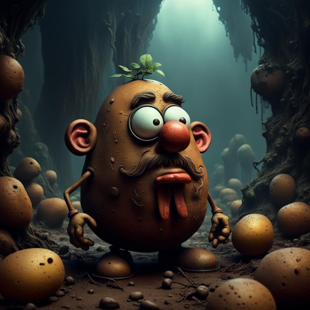 Mr. Potato Head in Beksinski-Inspired Dark Fantasy