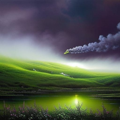 Dragon Breaths Green Gas Over Marshland