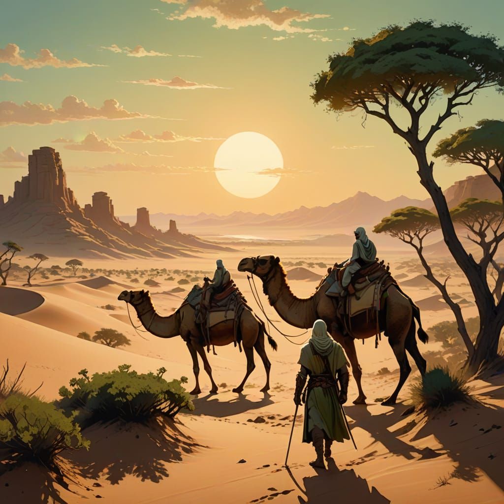 Epic Desert Warrior in Dervish Attire, Golden Hour