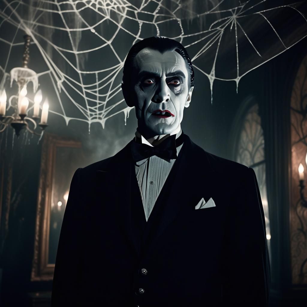 Dracula at a Halloween Party in Gothic Film Noir