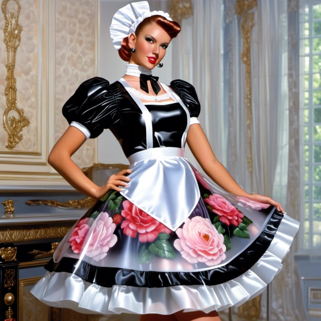 See-Through French Maid Dress with Floral Prints