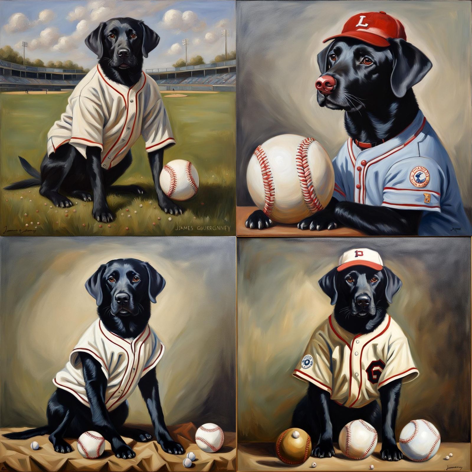 Labrador Baseball Player in Oil Painting Style