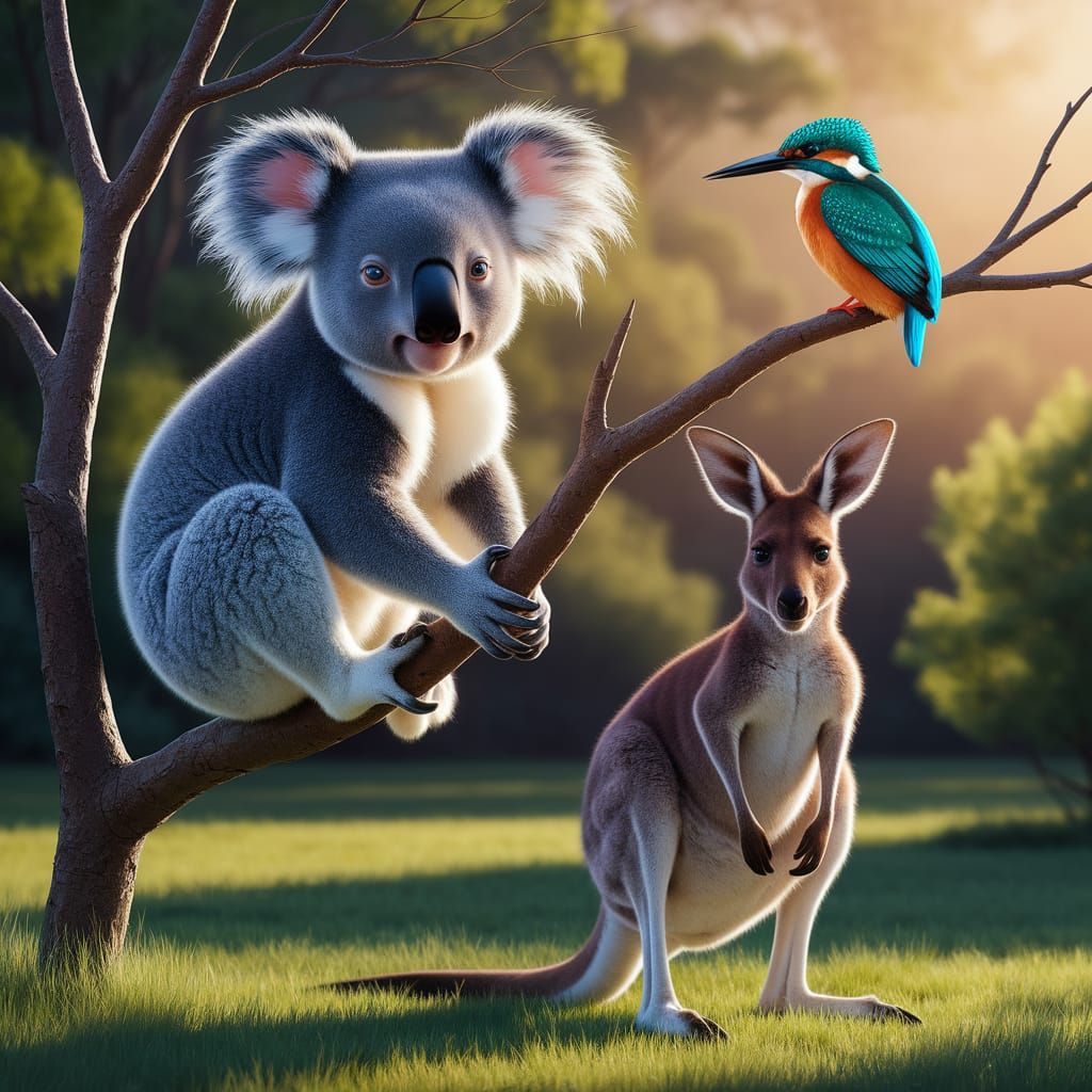 Australian Wildlife in Digital Art: Koala, Kingfisher, Kanga...