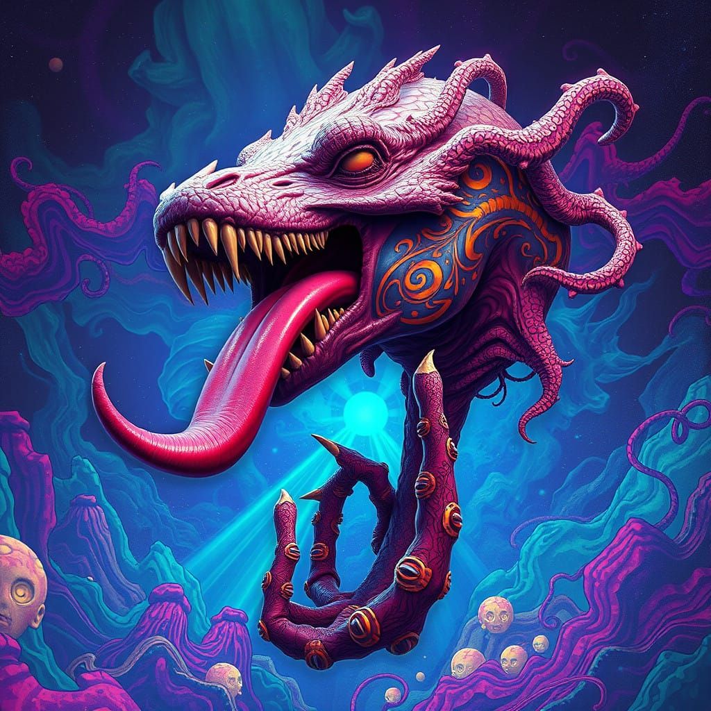 Surreal, Dreamlike Creature in Vibrant Psychedelic Fantasy A...