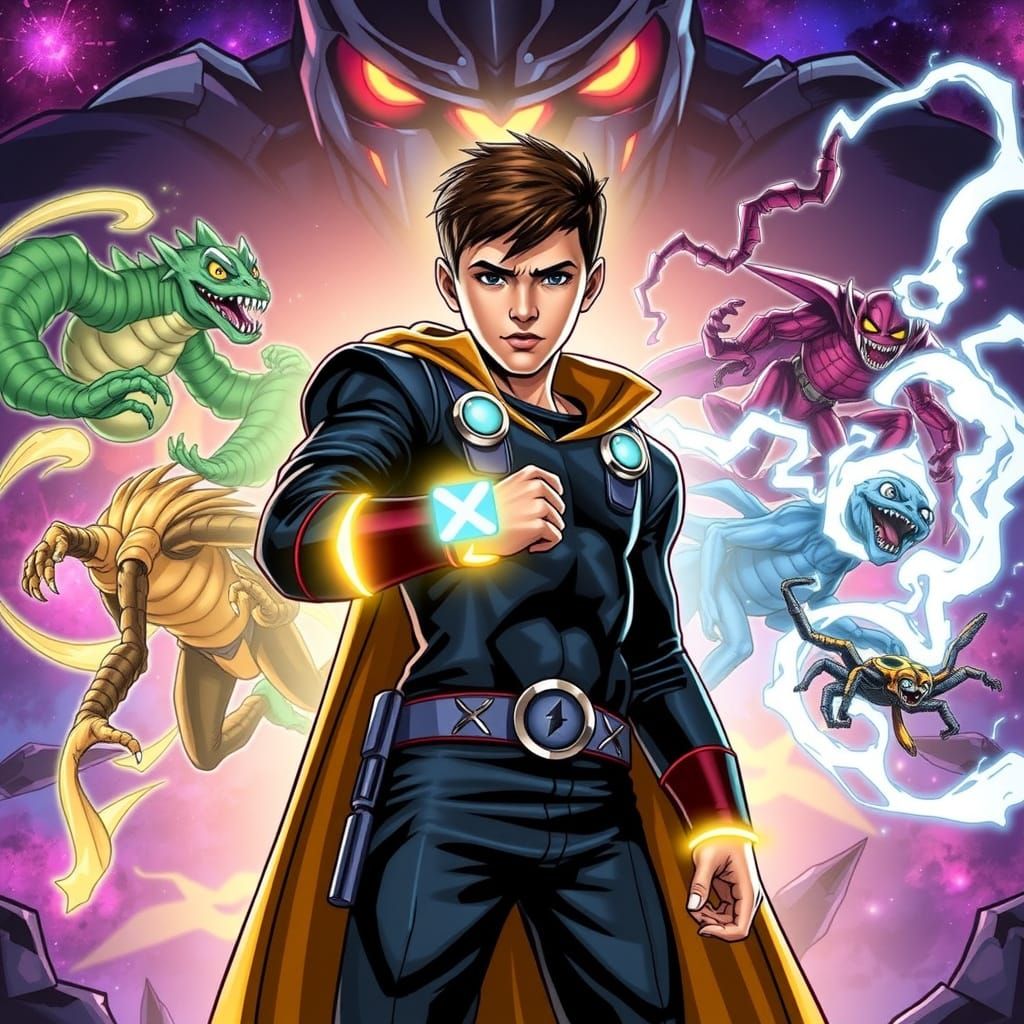 Heroic Figure Transforms in Sci-Fi Comic Style