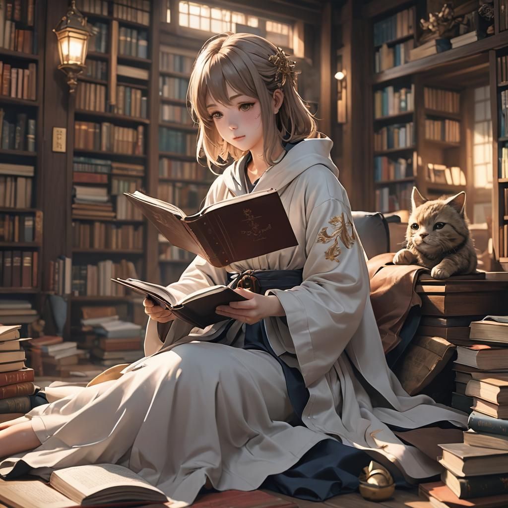 Anime Style 3D Art of Person Reading