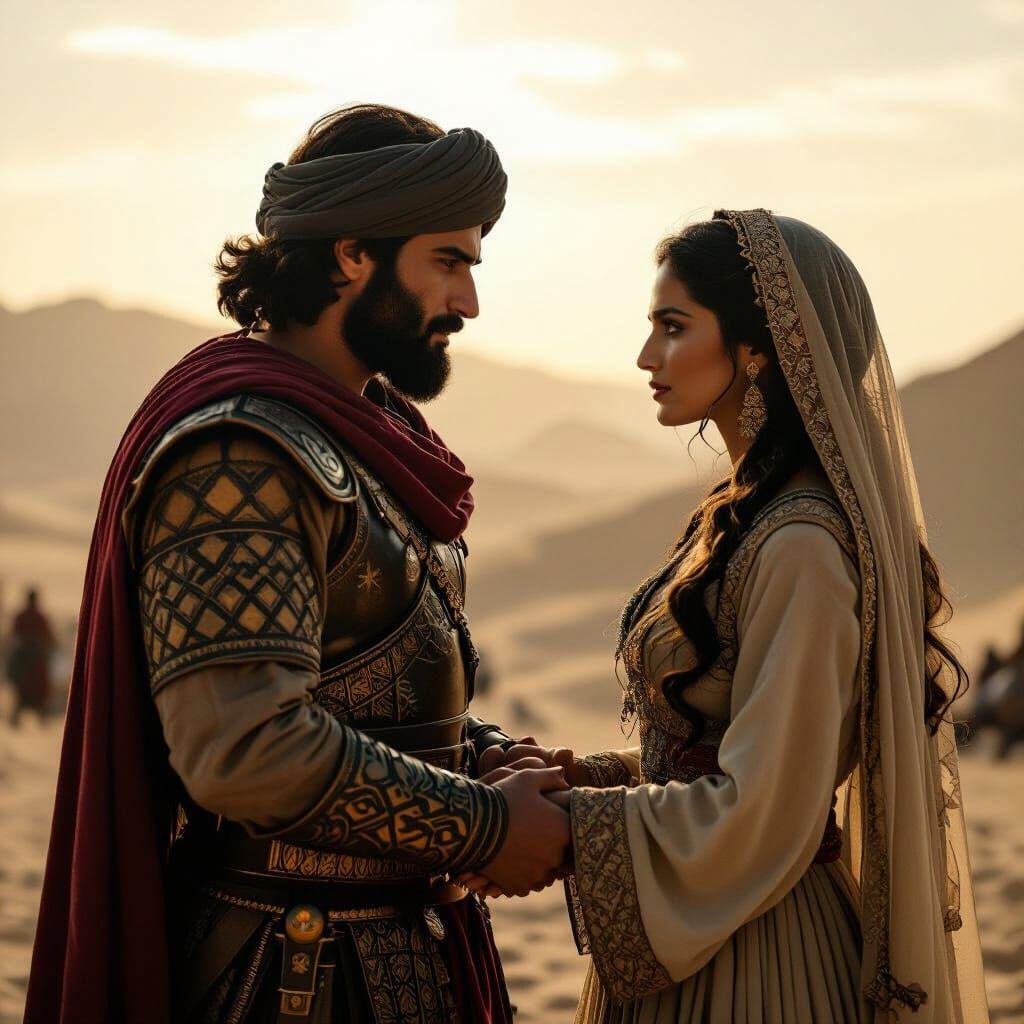 Iranian Hero Rostam Meets His Wife in Cinematic Film Still