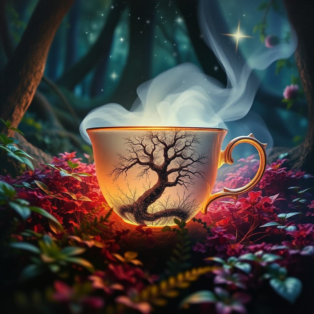 Enchanted Forest in Teacup Under Stars