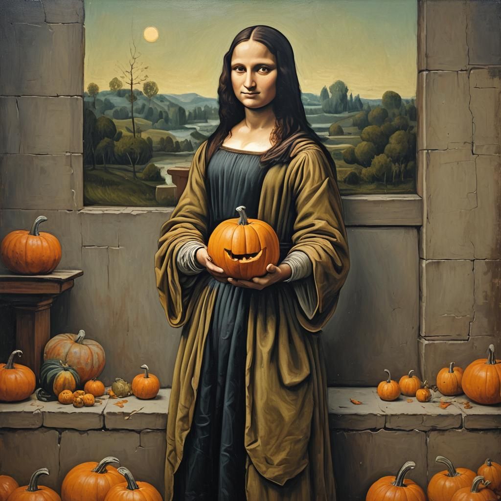 Mona Lisa with Pumpkin in Oil Painting Style
