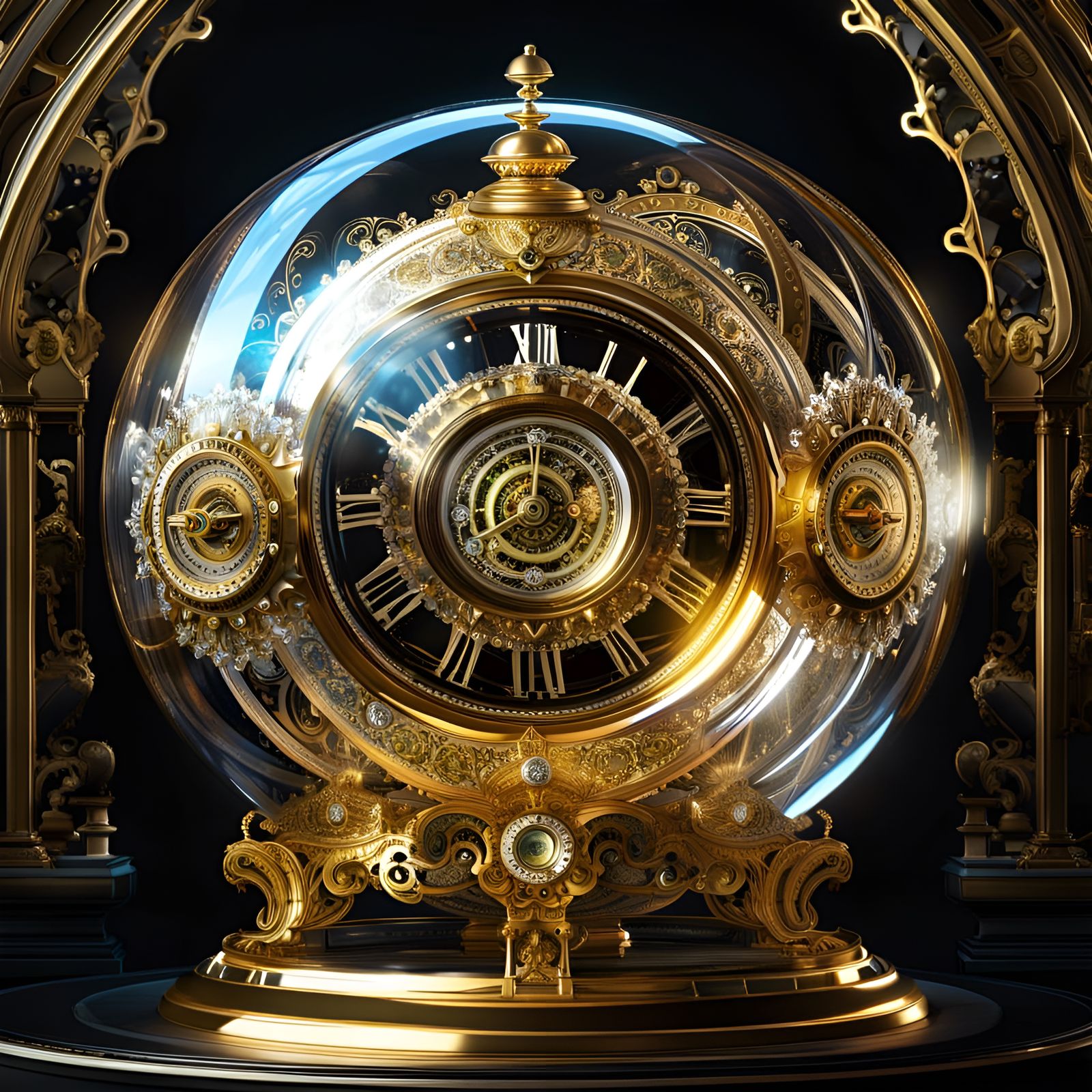 Clockwork Sphere in Rococo Style, Digital Art