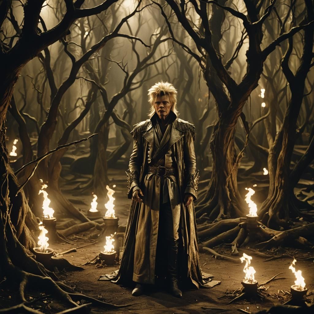 Goblin King in Mystical Labyrinth: Cinematic Film Still