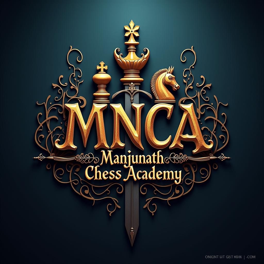 Metallic 3D Logo with Chess Pieces in Fantasy Style