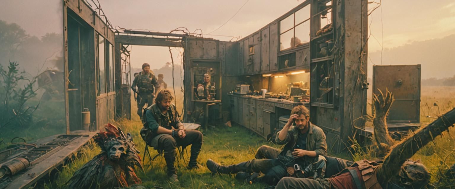 Fantasy Characters in Misty Field, Cinematic Film Still