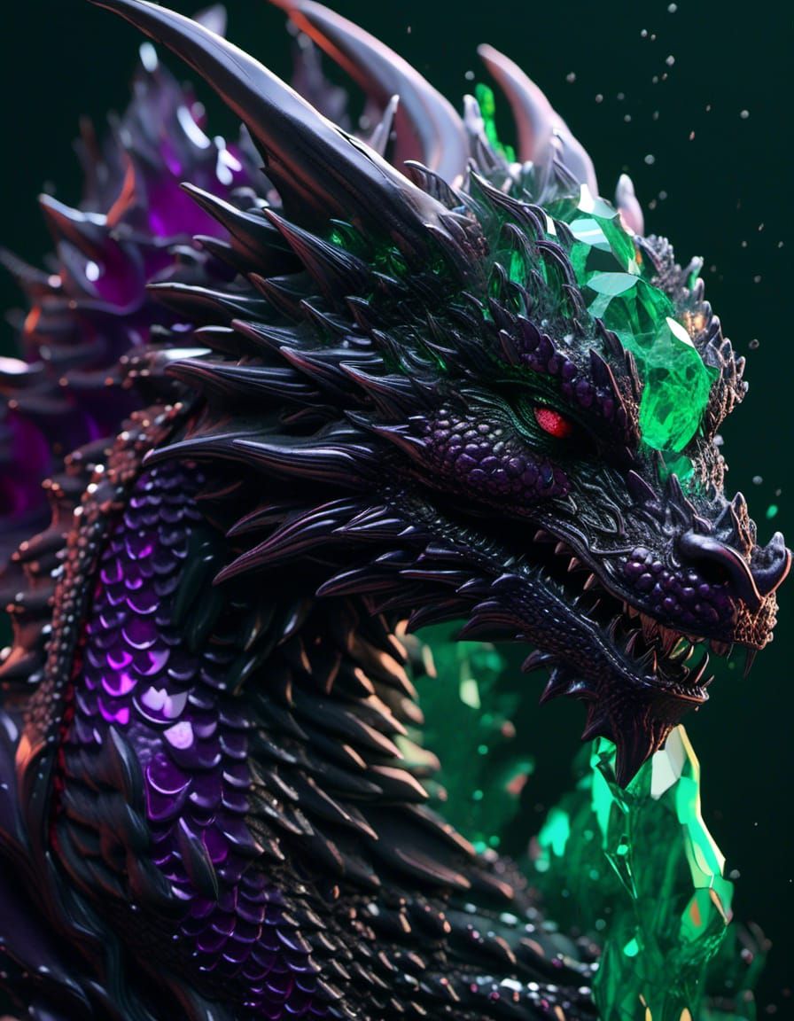 Emerald Crystal Dragon in Black Smoke