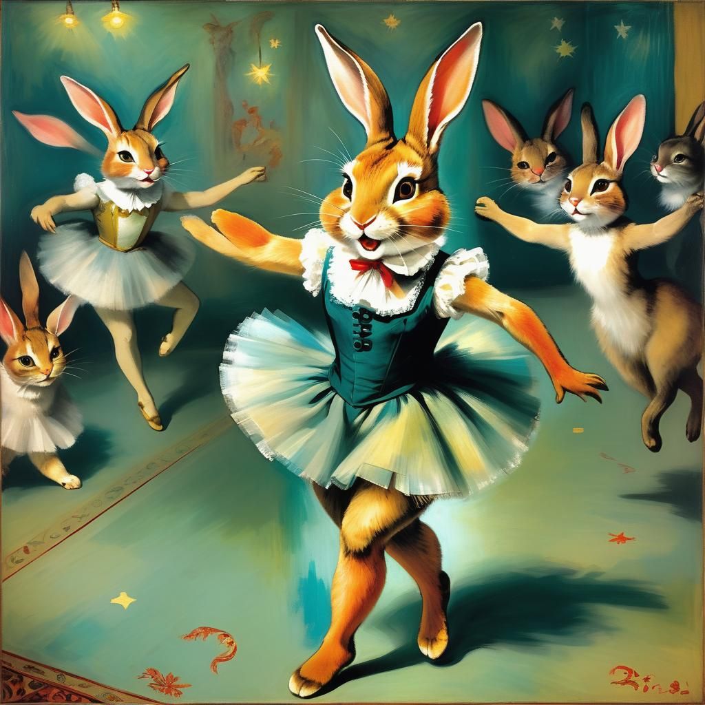 Rabbit's Starry Dance: An Expressionist Dream