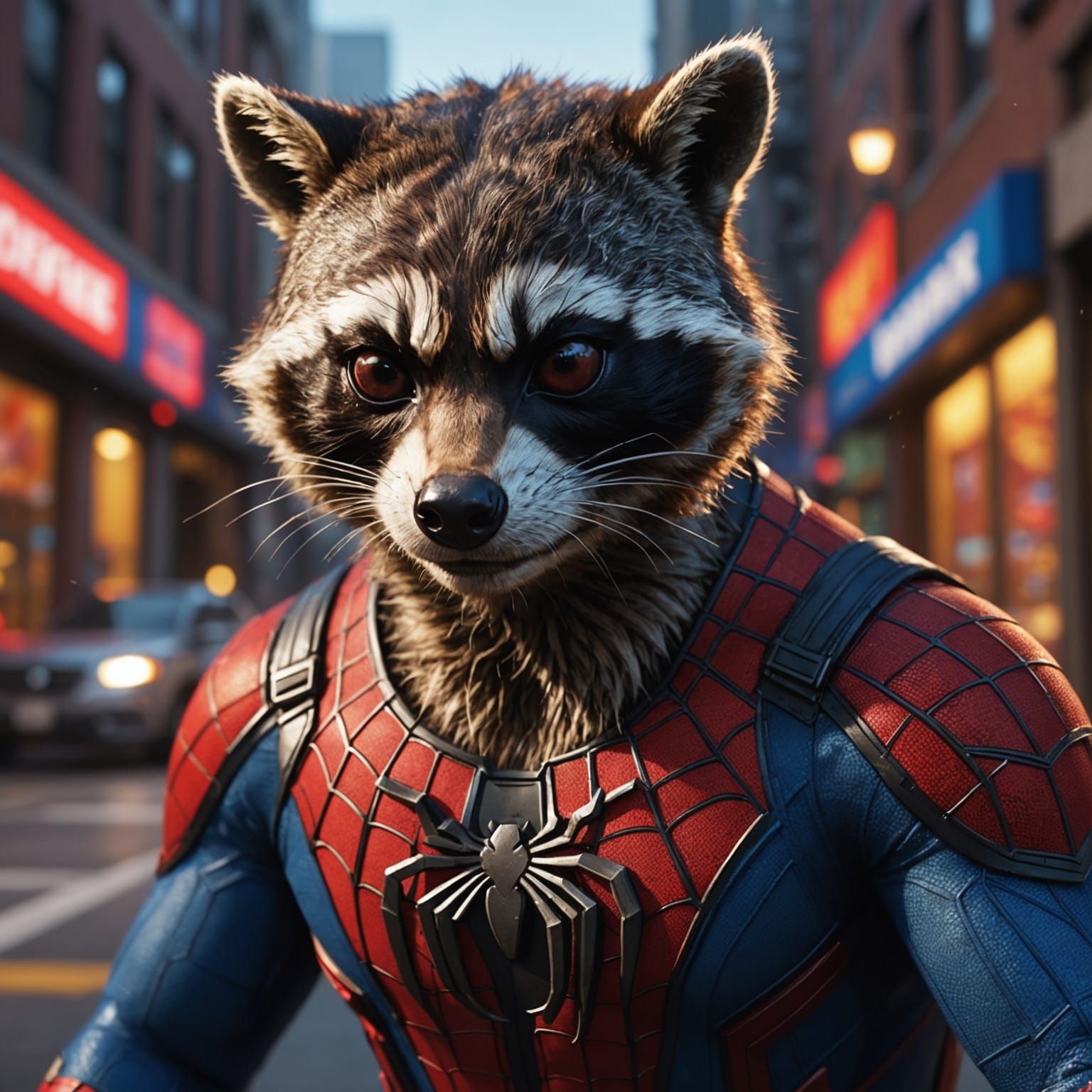 Hyperrealistic Raccoon in Spider-Man Costume