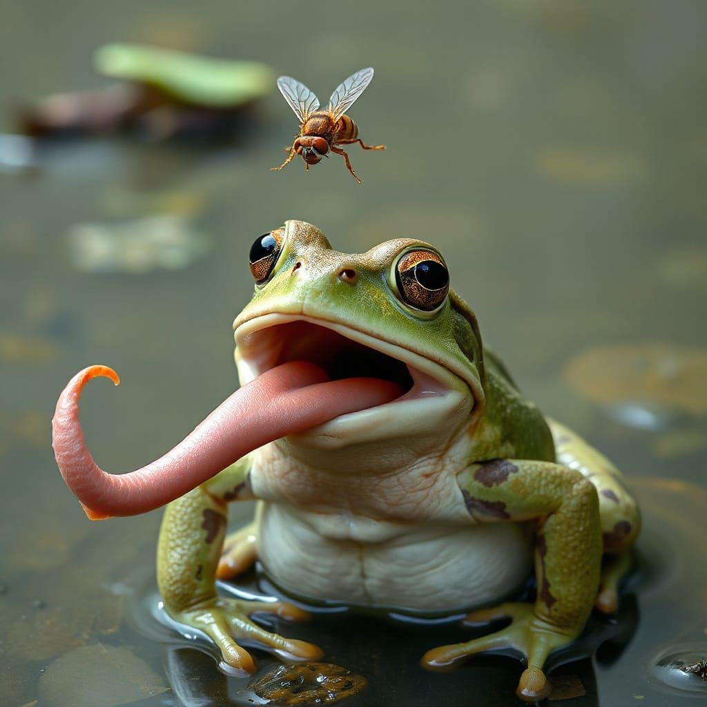 Surreal Frog Captures Fly With Extended Tongue