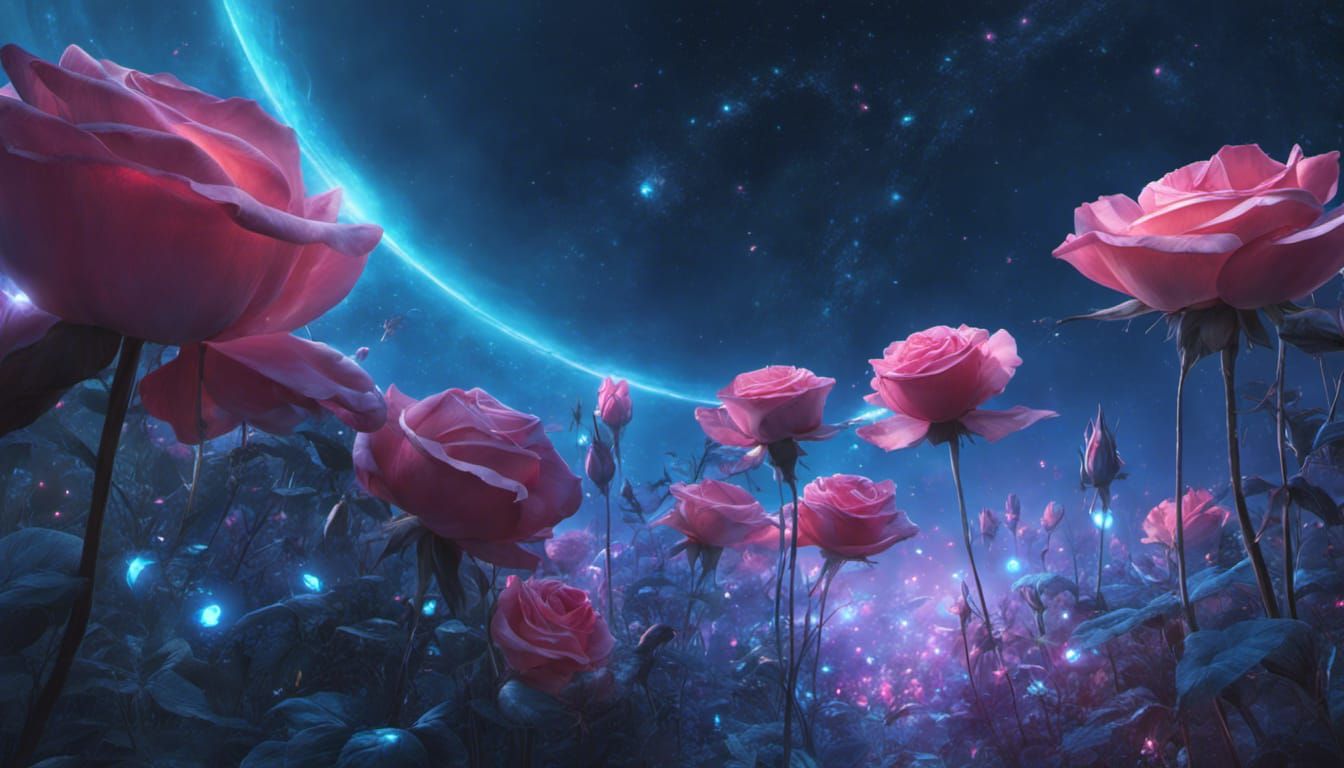 Bioluminescent Roses: Ethereal Concept Art in Mixed Media
