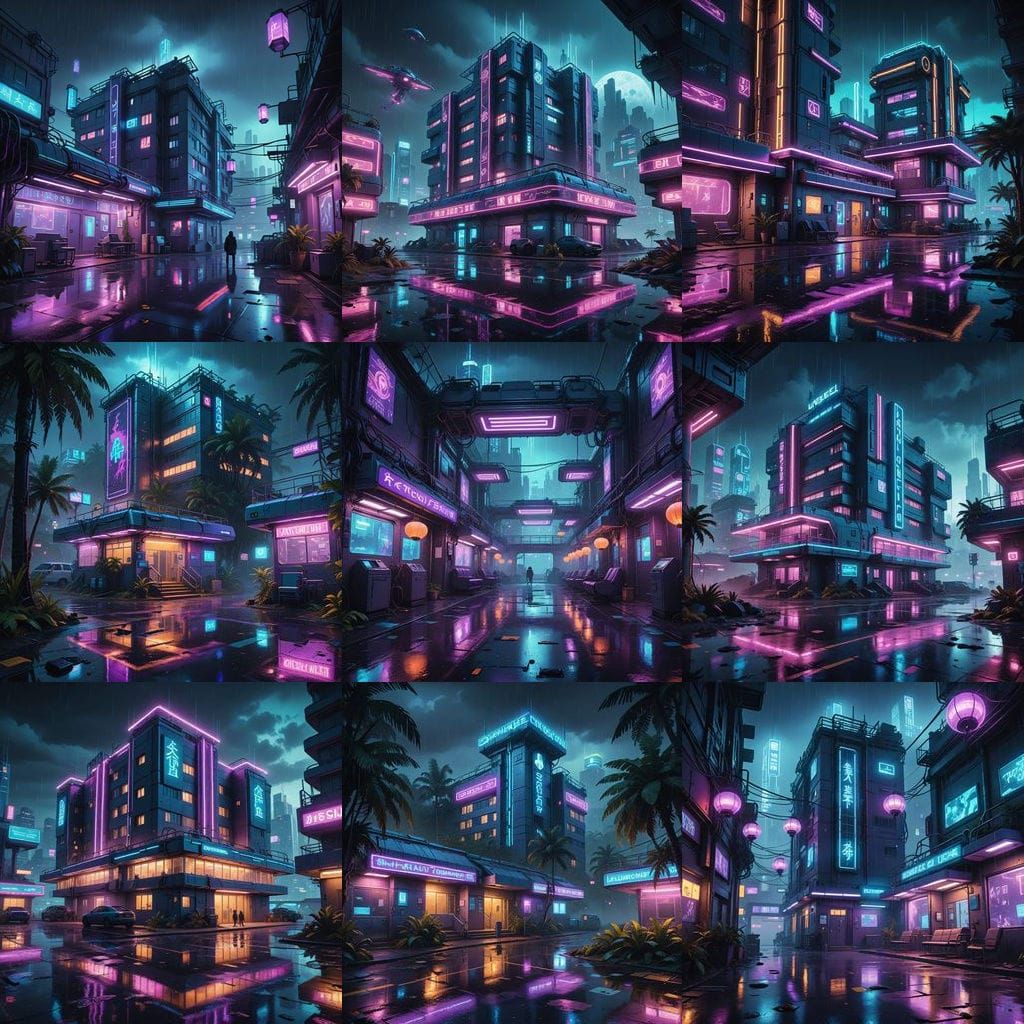 Cyberpunk Island Hospital in Vibrant Fantasy