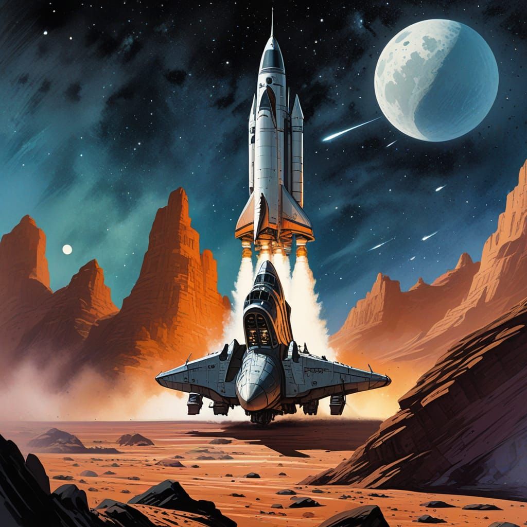 Lift-off in Retro-Futuristic Watercolor