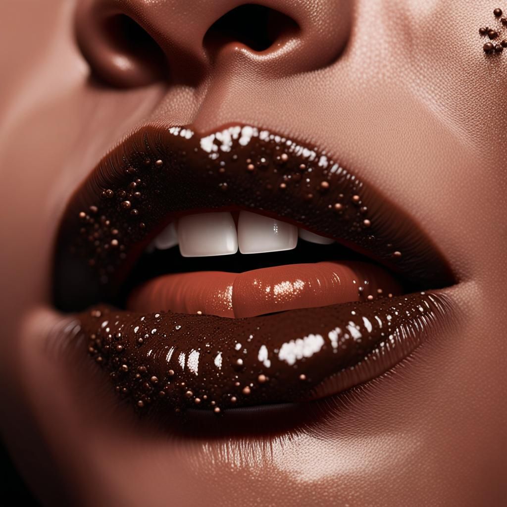 Chocolate Lips Close-Up: Hyperdetailed Digital Art