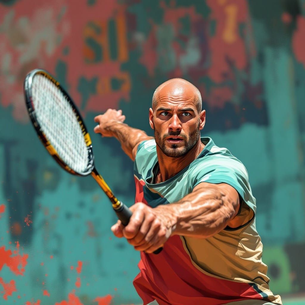 Dynamic Badminton Player with Bold Artistic Style