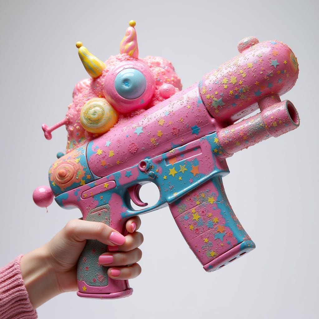 Colorful Candy Rocket Launcher Gun in Whimsical Style