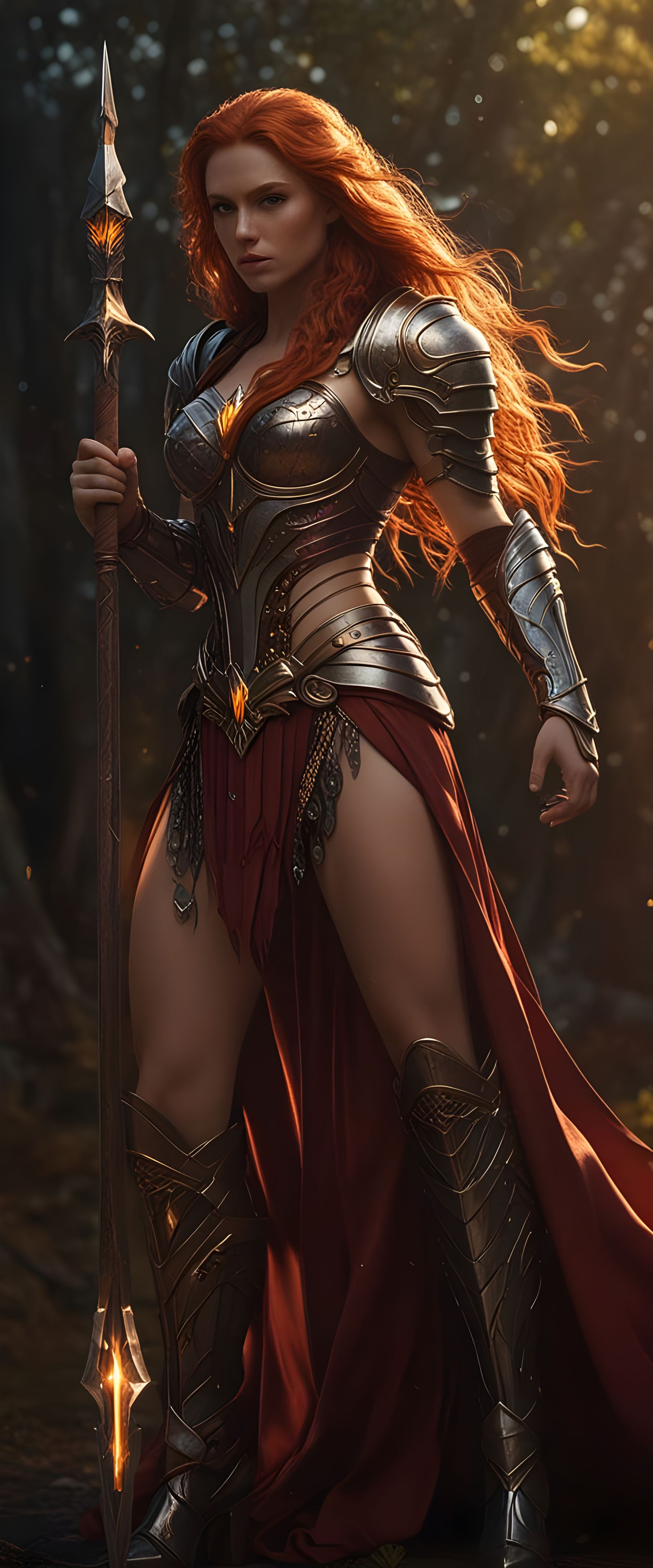 Muscular Female Warrior with Crystalline Armor Holding Glowi...