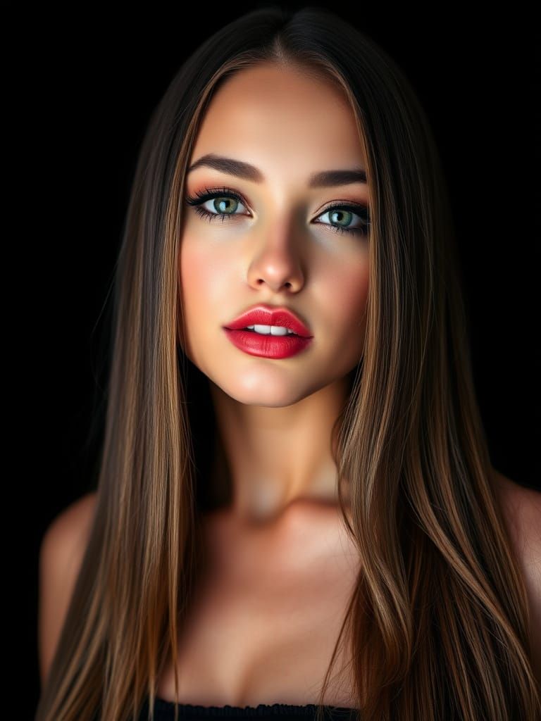 Stunning Portrait of a Young Woman in Elegant Smoky Eye Make...