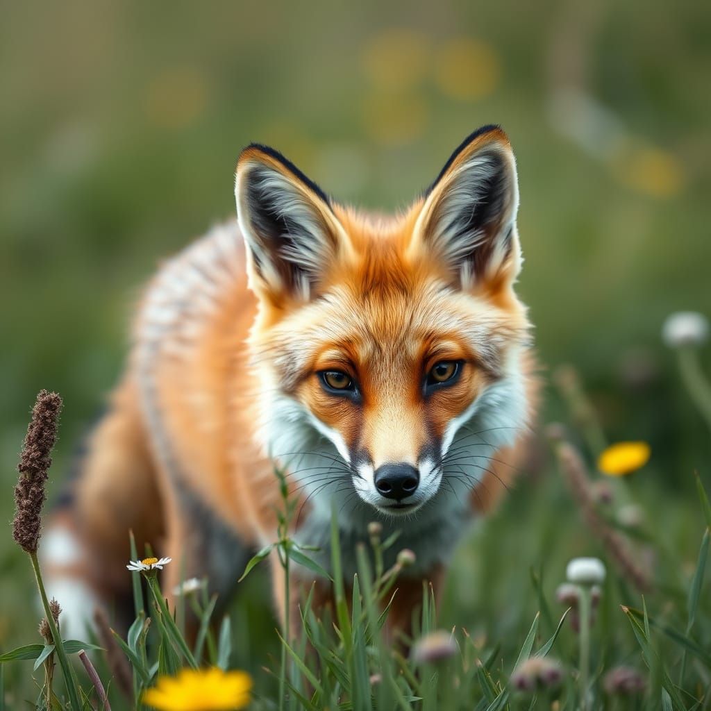 Ultra-Detailed Fox in Meadow, 8k Resolution