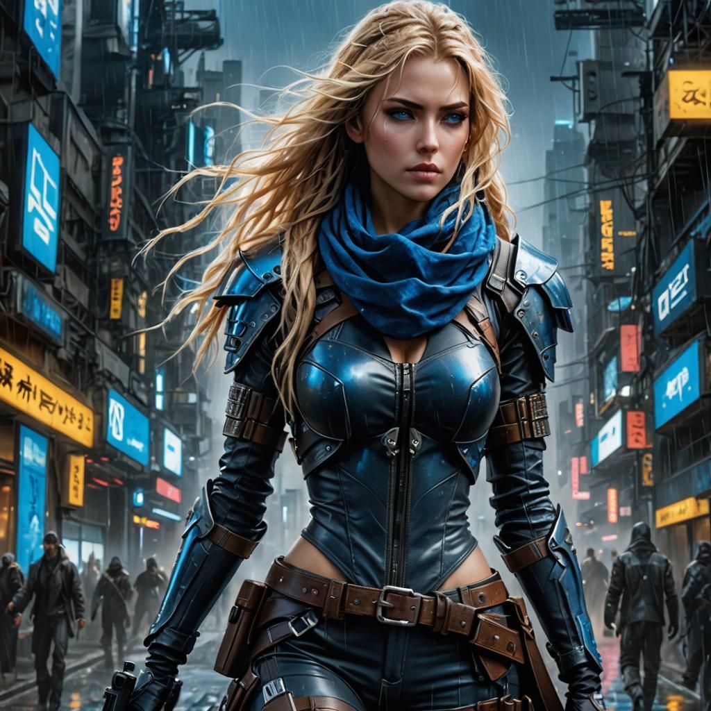 Cyberpunk Sniper Girl in Luis Royo Style