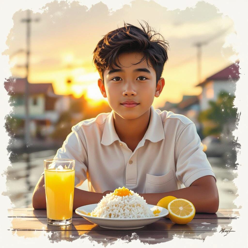Realistic Penang Boy with Nasi Lemak & Lemon Juice Elements