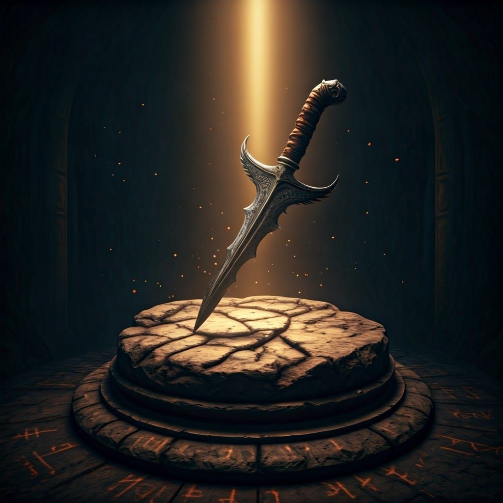 Ornate Keris in Mystical Light, Dark Fantasy Style