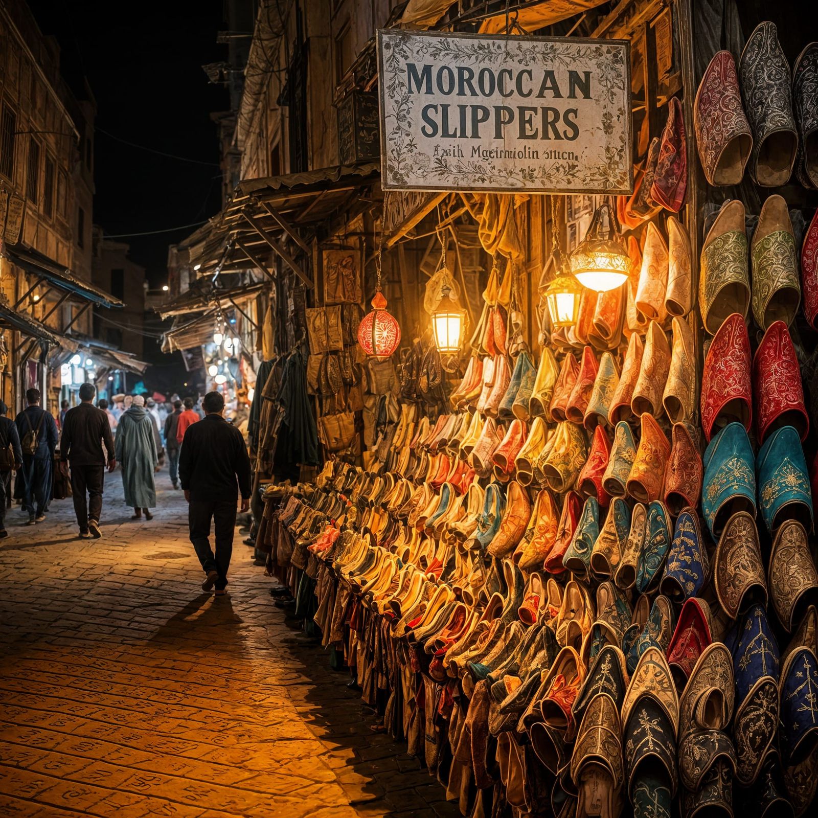night market/souk selling Moroccan slippers
