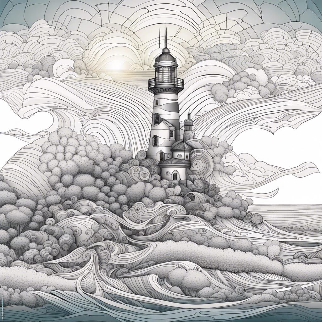 Surreal Lighthouse Landscape with Fractal Vectors